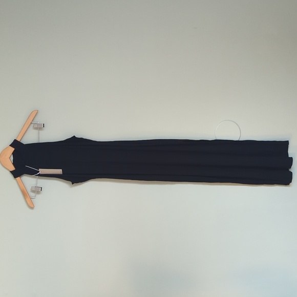 NWT HALARA Black Ribbed Knit Round Neck Split Bodycon Midi Casual Dress, US S - Picture 1 of 6